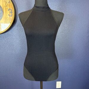 Fashion Nova NWT Black Halter Neck Low Back Bodysuit | One Size